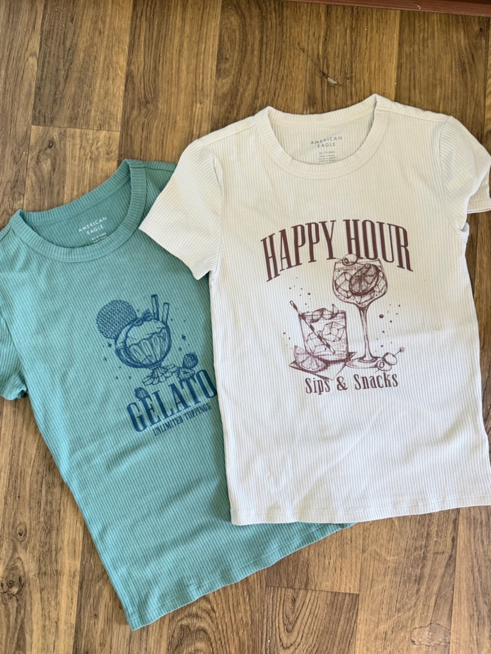 American Eagle Ribbed Baby Tee Bundle XS Graphic Y2K Style Fitted Tops